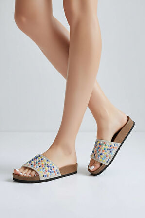 2232-Pien Anatomik Mantar Tabanlı Boncuklu Kadın Terlik - NKT02232-gümüş-39