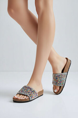 2232-Pien Anatomik Mantar Tabanlı Boncuklu Kadın Terlik - NKT02232-siyah-38