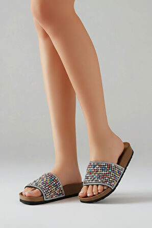 2232-Pien Anatomik Mantar Tabanlı Boncuklu Kadın Terlik - NKT02232-siyah-38