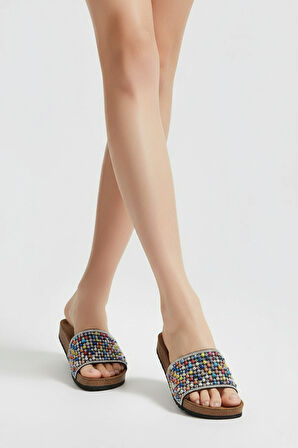 2232-Pien Anatomik Mantar Tabanlı Boncuklu Kadın Terlik - NKT02232-siyah-38