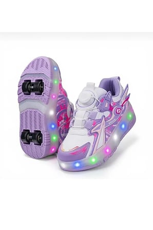 2249-Timer Led Işıklı Çift Tekerlekli Akıllı Bağcıklı Unisex Çocuk Patenli Ayakkabı - NKT02249-BEYAZ-29