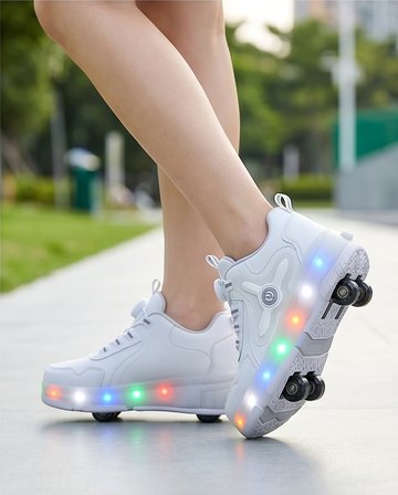 2256-N-Drops Led Işıklı Çift Tekerlekli Akıllı Bağcıklı Unisex Çocuk Patenli Ayakkabı - NKT02256-BEYAZ-30