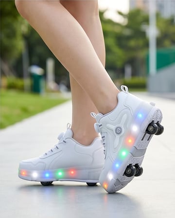 2256-N-Drops Led Işıklı Çift Tekerlekli Akıllı Bağcıklı Unisex Çocuk Patenli Ayakkabı - NKT02256-BEYAZ-31