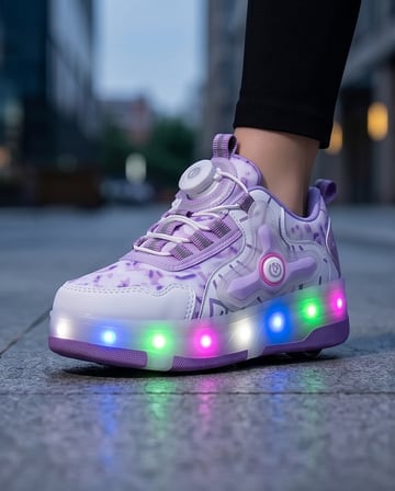 2256-N-Drops Led Işıklı Çift Tekerlekli Akıllı Bağcıklı Unisex Çocuk Patenli Ayakkabı - NKT02256-Beyaz-Lila-32