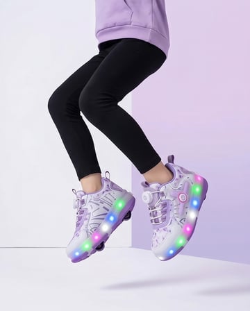 2256-N-Drops Led Işıklı Çift Tekerlekli Akıllı Bağcıklı Unisex Çocuk Patenli Ayakkabı - NKT02256-Beyaz-Lila-32
