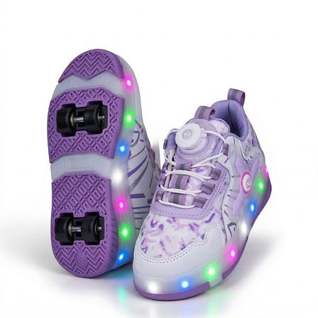 2256-N-Drops Led Işıklı Çift Tekerlekli Akıllı Bağcıklı Unisex Çocuk Patenli Ayakkabı - NKT02256-Beyaz-Lila-32