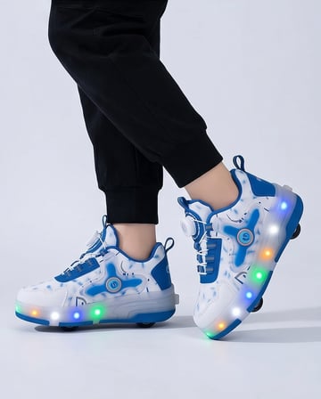 2256-N-Drops Led Işıklı Çift Tekerlekli Akıllı Bağcıklı Unisex Çocuk Patenli Ayakkabı - NKT02256-beyaz-mavi-32