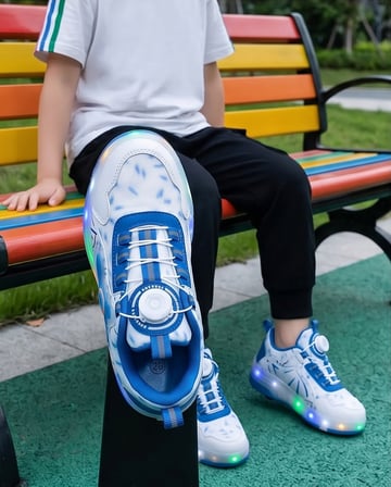 2256-N-Drops Led Işıklı Çift Tekerlekli Akıllı Bağcıklı Unisex Çocuk Patenli Ayakkabı - NKT02256-beyaz-mavi-32