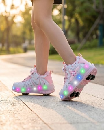 2256-N-Drops Led Işıklı Çift Tekerlekli Akıllı Bağcıklı Unisex Çocuk Patenli Ayakkabı - NKT02256-beyaz-pembe-31