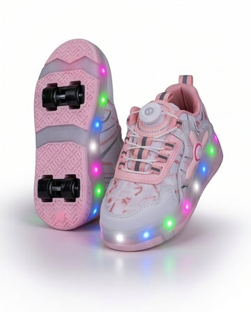 2256-N-Drops Led Işıklı Çift Tekerlekli Akıllı Bağcıklı Unisex Çocuk Patenli Ayakkabı - NKT02256-beyaz-pembe-31