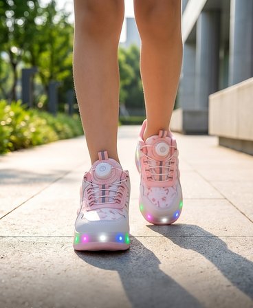 2256-N-Drops Led Işıklı Çift Tekerlekli Akıllı Bağcıklı Unisex Çocuk Patenli Ayakkabı - NKT02256-beyaz-pembe-33