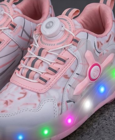 2256-N-Drops Led Işıklı Çift Tekerlekli Akıllı Bağcıklı Unisex Çocuk Patenli Ayakkabı - NKT02256-beyaz-pembe-33