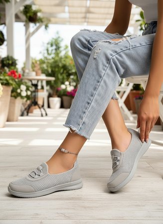 2257-Blacksea Anatomik Tabanlı Ultra Hafif Kadın Günlük Spor Babet Ayakkabı - NKT02257-gri-38