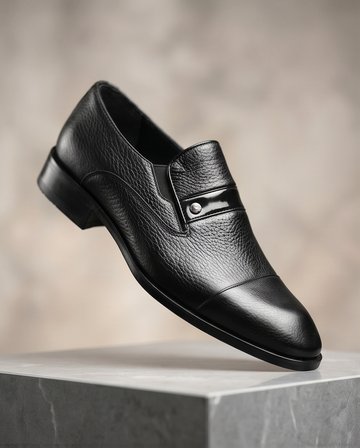 2259 İçi Dışı Duble Hakiki Deri Premium Serisi Kösele Tabanlı Erkek Klasik Ayakkabı - NKT02259-siyah-41