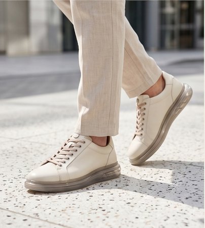 2274-Zanelle Hakiki Full Duble Deri Üst Kalite Premıum Erkek Sneaker Ayakkabı - NKT02274-BEJ-42
