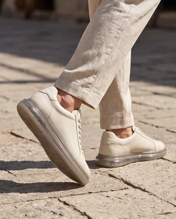 2274-Zanelle Hakiki Full Duble Deri Üst Kalite Premıum Erkek Sneaker Ayakkabı - NKT02274-BEJ-42