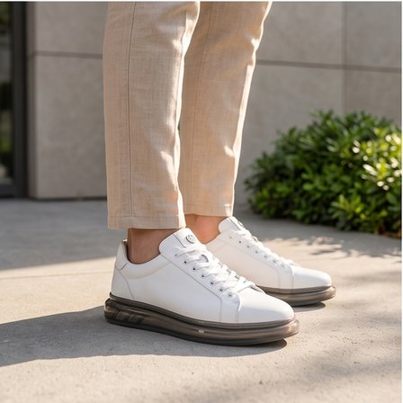 2274-Zanelle Hakiki Full Duble Deri Üst Kalite Premıum Erkek Sneaker Ayakkabı - NKT02274-BEYAZ-43