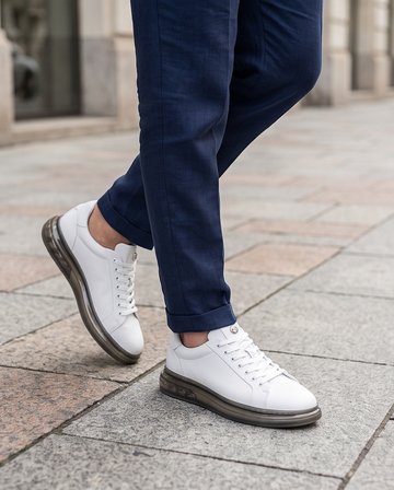 2274-Zanelle Hakiki Full Duble Deri Üst Kalite Premıum Erkek Sneaker Ayakkabı - NKT02274-BEYAZ-43
