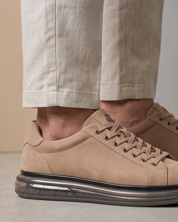 2274-Zanelle Hakiki Full Duble Deri Üst Kalite Premıum Erkek Sneaker Ayakkabı - NKT02274-Kum-40