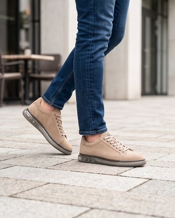 2274-Zanelle Hakiki Full Duble Deri Üst Kalite Premıum Erkek Sneaker Ayakkabı - NKT02274-Kum-40