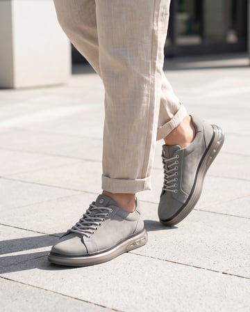 2274-Zanelle Hakiki Full Duble Deri Üst Kalite Premıum Erkek Sneaker Ayakkabı - NKT02274-gri-40