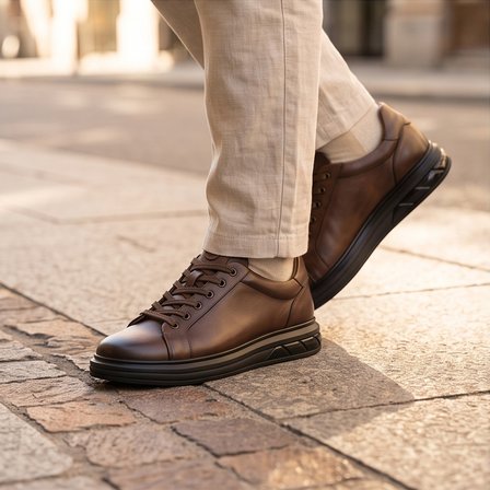 2274-Zanelle Hakiki Full Duble Deri Üst Kalite Premıum Erkek Sneaker Ayakkabı - NKT02274-kahverengi-42