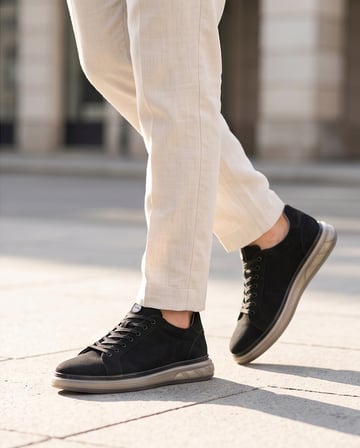 2274-Zanelle Hakiki Full Duble Deri Üst Kalite Premıum Erkek Sneaker Ayakkabı - NKT02274-siyah-nubuk-44