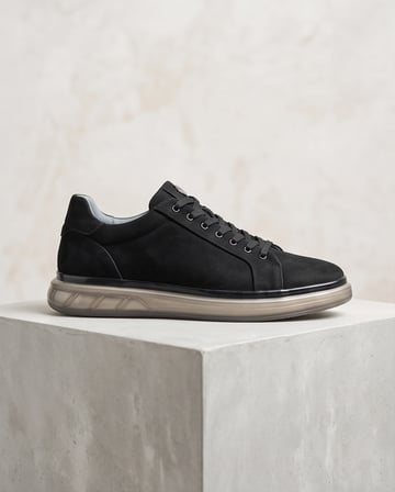 2274-Zanelle Hakiki Full Duble Deri Üst Kalite Premıum Erkek Sneaker Ayakkabı - NKT02274-siyah-nubuk-44