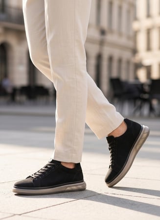 2274-Zanelle Hakiki Full Duble Deri Üst Kalite Premıum Erkek Sneaker Ayakkabı - NKT02274-siyah-nubuk-44