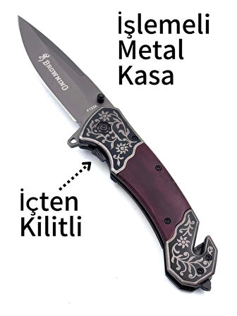 KAMP OUTDOOR   İŞLEMELİ BROWNİNG ÇAKI 23 CM BOY  İÇTEN KİLİTLİ  KEMER KLİPSLİ