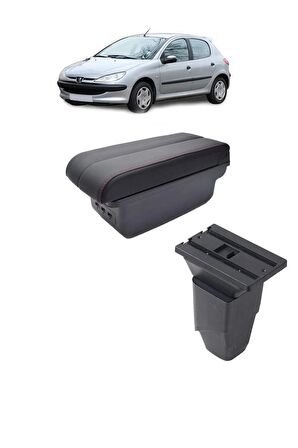 Peugeot 206 1998-2016 Usbli Vidasız Kol Dayama Kolçak Usb+Çift Açılır Siyah Dikişli