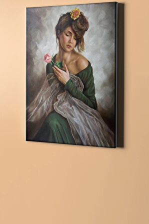 Sayılarla Boyama Seti Kasnaklı Yeşil Elbiseli Kadının Hüznü 40 X 50 Cm
