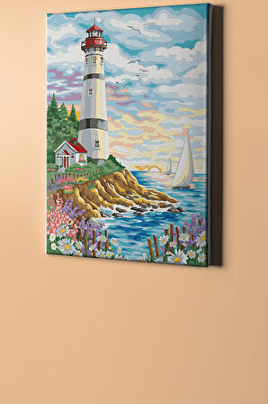 Sayılarla Boyama Seti Kasnaklı Deniz Feneri Ve Yelkenli 50 X 65 Cm