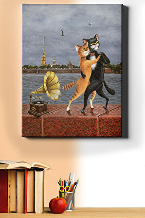 Sayılarla Boyama Seti Kasnaklı Aşık Kedilerin Dansı 50 X 65 Cm