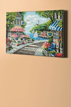 Sayılarla Boyama Seti Kasnaklı Deniz Kenarında Cafe 40 X 50 Cm