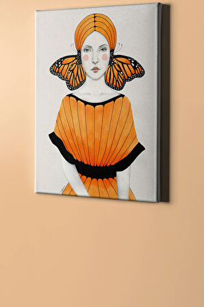 Sayılarla Boyama Seti Kasnaklı Kadın Ve Turuncu Kelebek 60 X 75 Cm