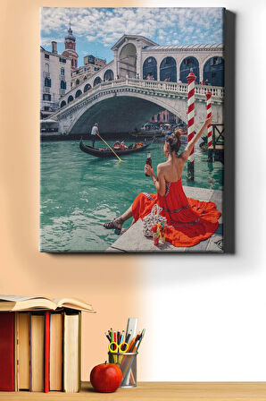 Sayılarla Boyama Seti Kasnaklı Venedik'te Kırmızılı Kadın 60 X 75 Cm