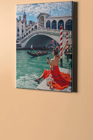 Sayılarla Boyama Seti Kasnaklı Venedik'te Kırmızılı Kadın 60 X 75 Cm