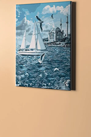 Sayılarla Boyama Seti Kasnaklı Ortaköy'de Yelkenli 60 X 75 Cm