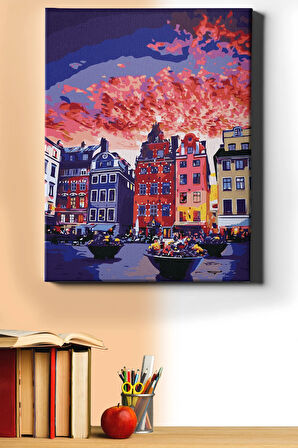 Sayılarla Boyama Seti Kasnaklı Apartmanlar Ve Gökyüzü 40 X 50 Cm