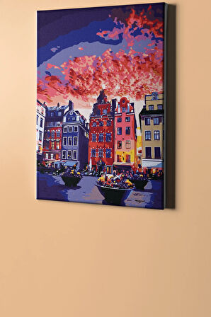 Sayılarla Boyama Seti Kasnaklı Apartmanlar Ve Gökyüzü 60 X 75 Cm