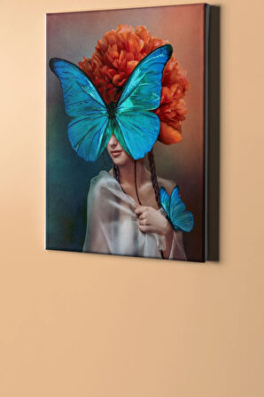 Sayılarla Boyama Seti Kasnaklı Mavi Kelebek Ve Kızıl Kadın 60 X 75 Cm