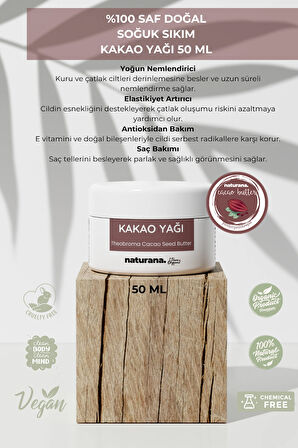 %100 Saf Doğal Soğuk Sıkım Kakao Yağı 50 ML Theobroma Cacao Seed Butter