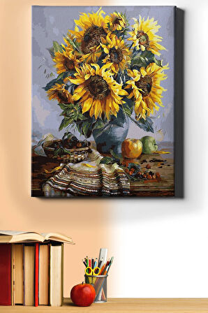 Sayılarla Boyama Seti Kasnaklı Vazoda Ayçiçekleri 60 X 75 Cm