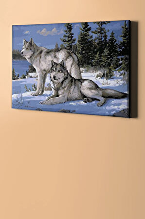 Sayılarla Boyama Seti Kasnaklı Kurtlar Ve Kar 50 X 65 Cm