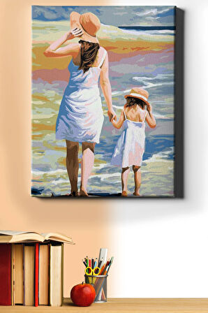 Sayılarla Boyama Seti Kasnaklı Sahilde Anne Kız 40 X 50 Cm