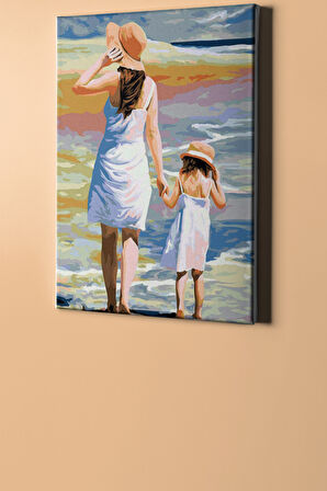 Sayılarla Boyama Seti Kasnaklı Sahilde Anne Kız 60 X 75 cm