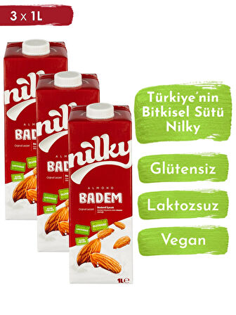 Nilky Badem Sütü Glütensiz Bitkisel Bazlı Laktosuz Vegan 3x1 lt