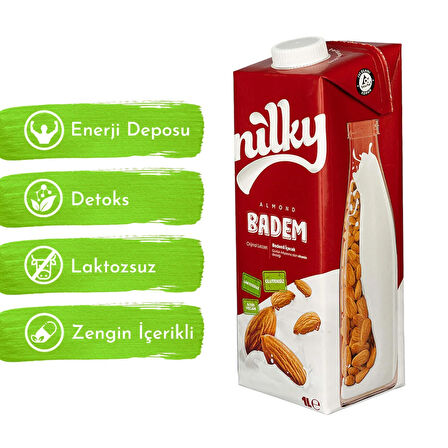 Nilky Badem Sütü Glütensiz Bitkisel Bazlı Laktosuz Vegan 3x1 lt