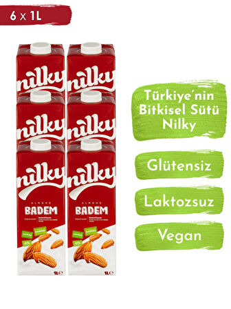 Nilky Badem Sütü Glütensiz Bitkisel Bazlı Laktosuz Vegan 6x1 lt